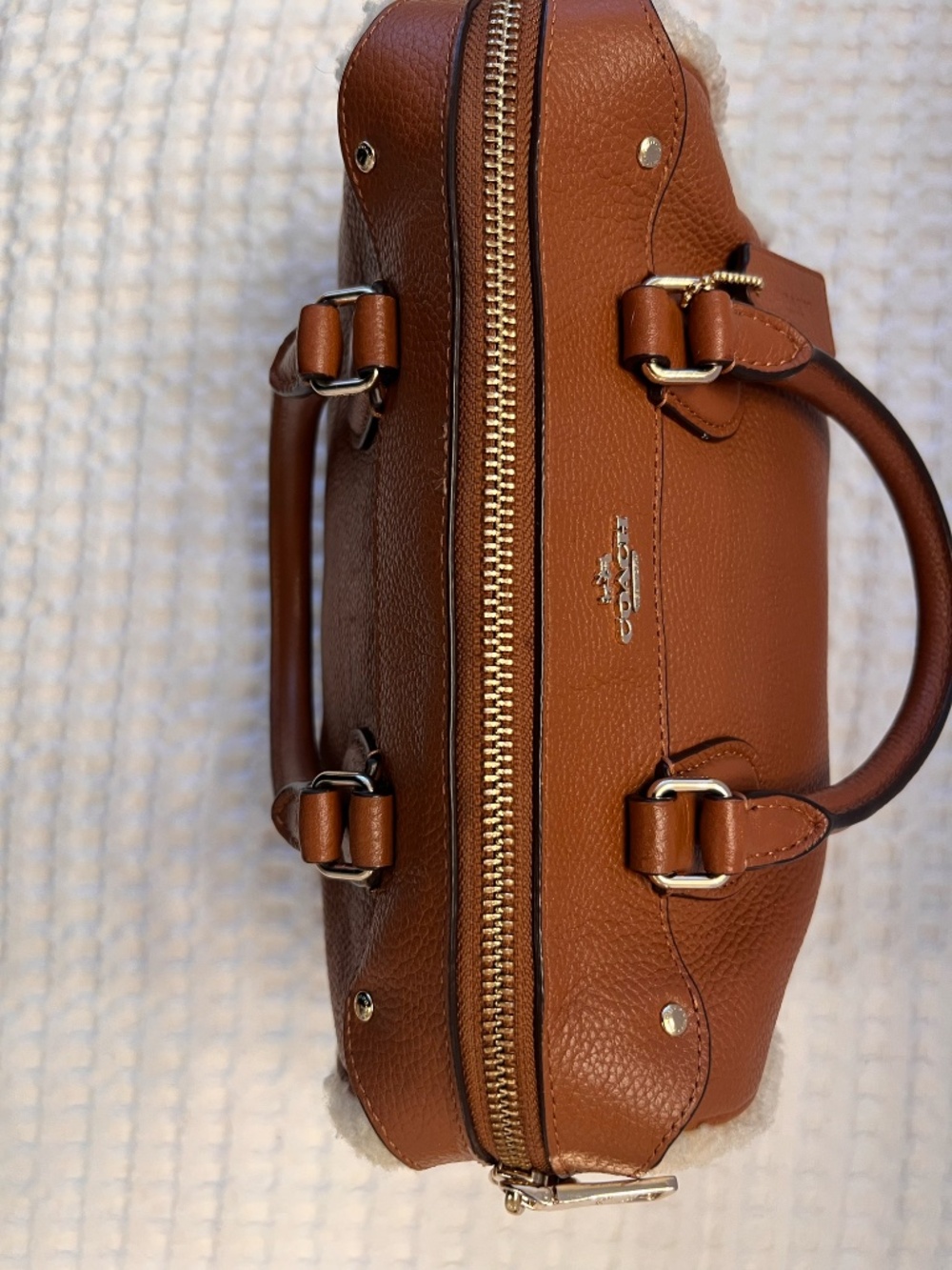 Coach Mini Bennett Satchel Brown Leather Cream Shearling Panels Hang Tag EUC - Picture 11 of 13